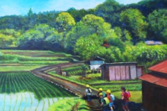 朝の通学路（油彩、F10 530×455cm、￥60,000 額なし）